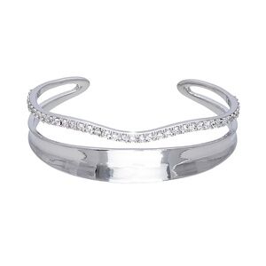 Silver-Tone Wave Cuff Bracelet – Made with Swarovski Crystals – Adjustable